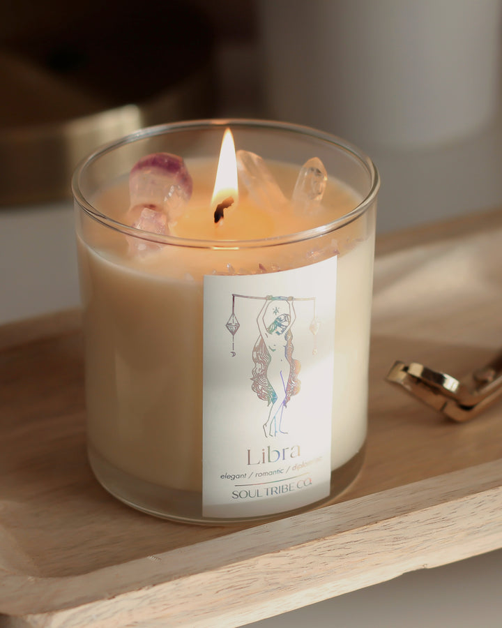 Libra Zodiac Crystal Candle