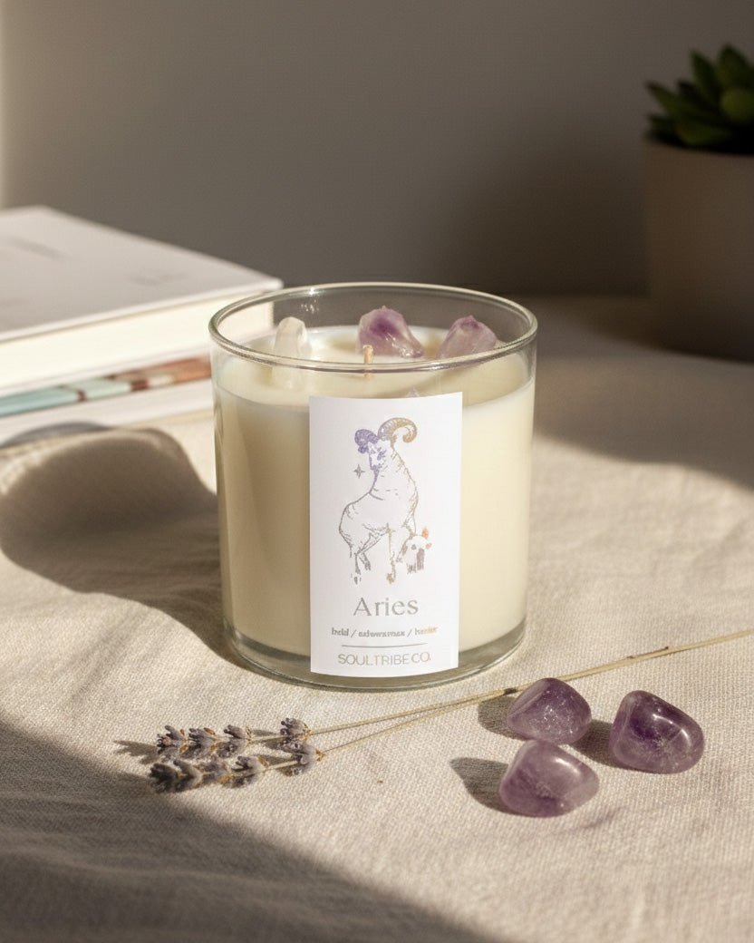 Aries Zodiac Crystal Candle - Soul Tribe Co.