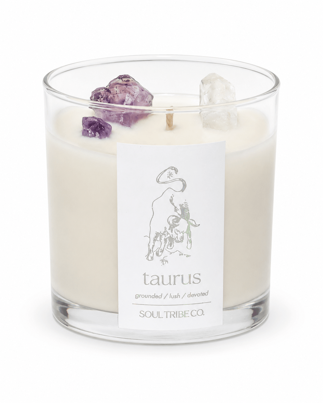 Taurus Zodiac Crystal Candle - Handmade Soy Wax, Natural & Clean - Soul Tribe Co.