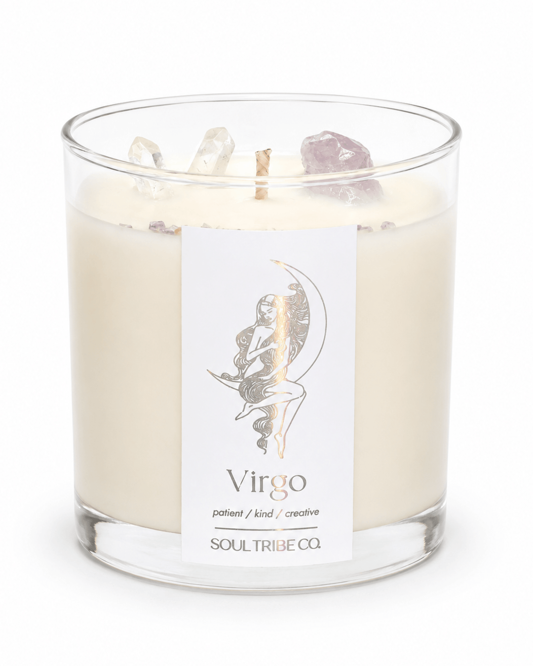 Virgo Zodiac Crystal Candle - Natural Soy Wax & Healing Gems - Soul Tribe Co.
