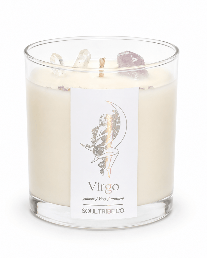 Virgo Zodiac Crystal Candle - Natural Soy Wax & Healing Gems - Soul Tribe Co.