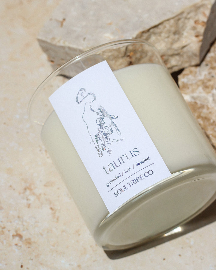 Taurus Zodiac Crystal Candle - Handmade Soy Wax, Natural & Clean - Soul Tribe Co.