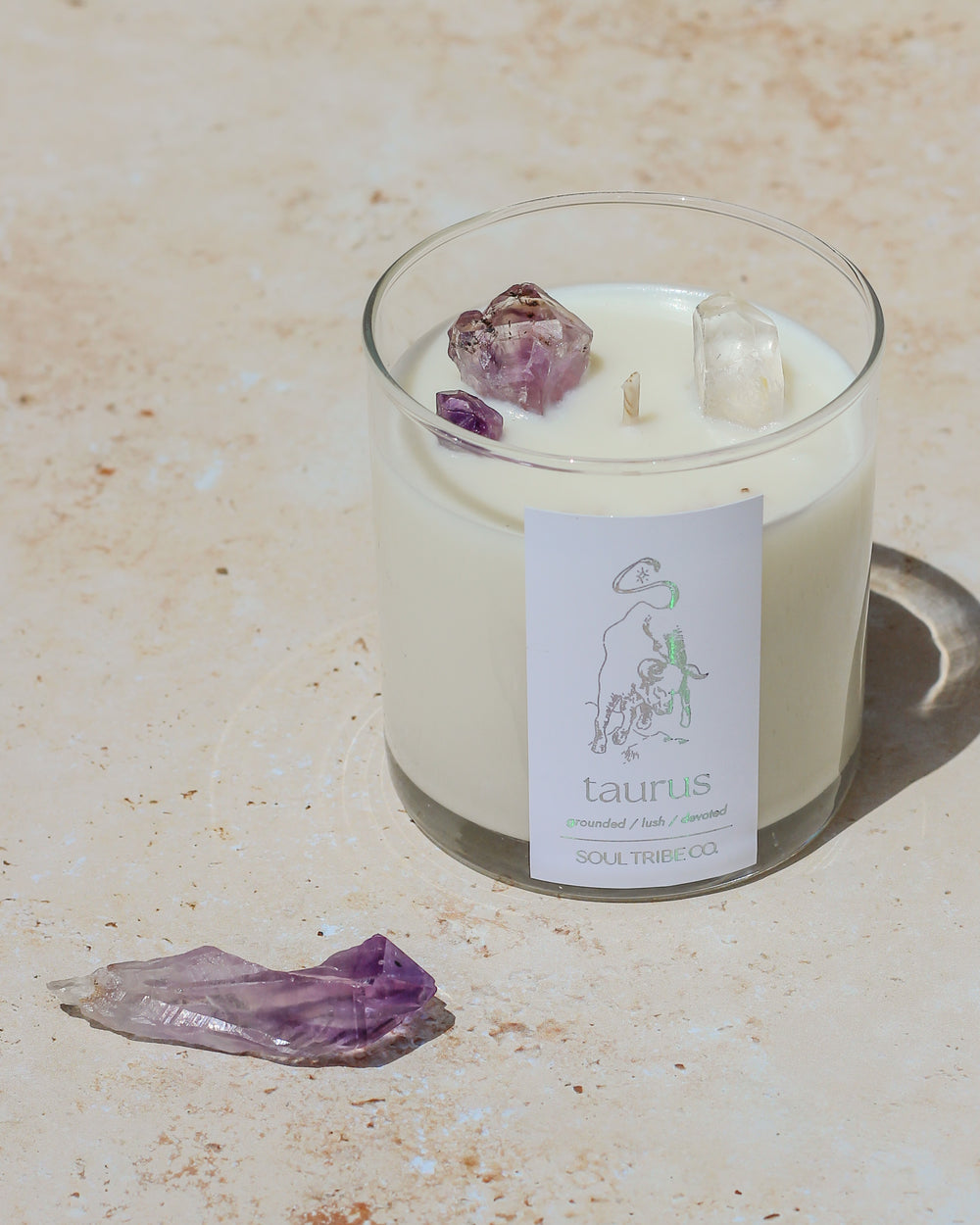 Taurus Zodiac Crystal Candle - Handmade Soy Wax, Natural & Clean - Soul Tribe Co.