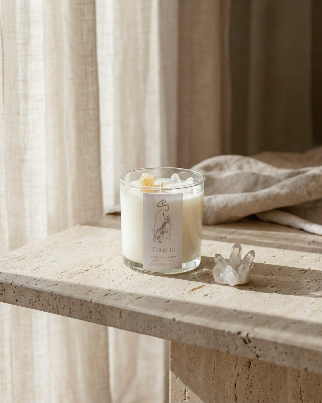 Taurus Zodiac Crystal Candle - Handmade Soy Wax, Natural & Clean - Soul Tribe Co.