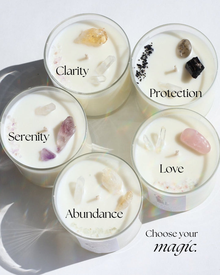 Aesthetic Virgo gift – handcrafted soy candle with spiritual intention. Virgo Crystal Candle - Soul Tribe Co.